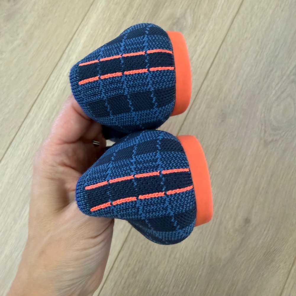 Rothys The Point Navy Blue Plaid Pointed Toe Flats Neon Orange Sole Womens 6.5 - Picture 4 of 8